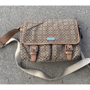 Coach Signature Small Messenger Bag Jacquard Khaki/Camel HANDBAG PURSE F70283